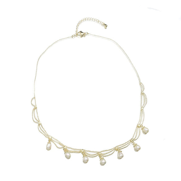 Pearl Necklace Retro Geometric Style Electroplated Woven Lace Tassel For Women