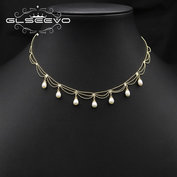 Pearl Necklace Retro Geometric Style Electroplated Woven Lace Tassel For Women
