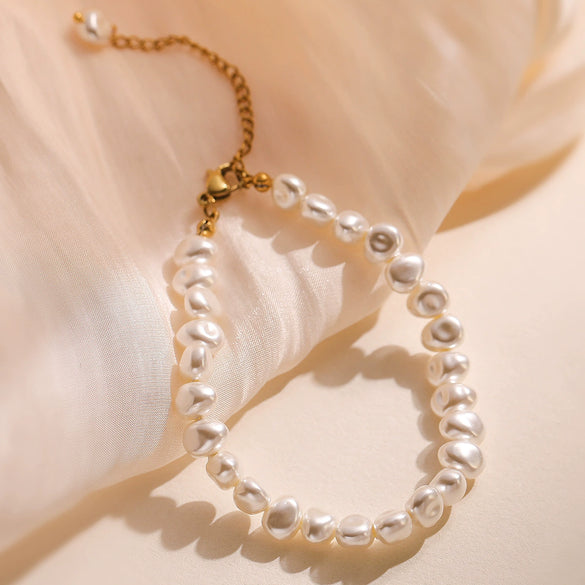 Pearl Necklace Stainless Steel Geometric Baroque Style For Women