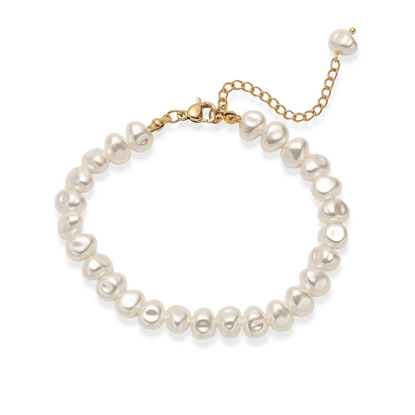 Pearl Necklace Stainless Steel Geometric Baroque Style For Women