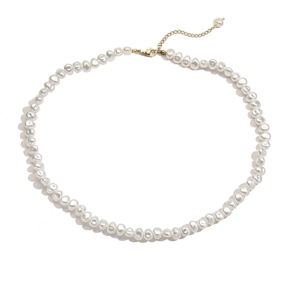 Pearl Necklace Stainless Steel Geometric Baroque Style For Women