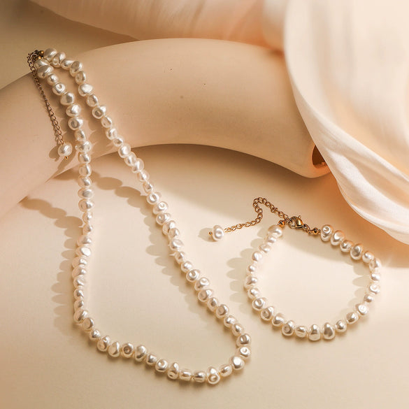 Pearl Necklace Stainless Steel Geometric Baroque Style For Women