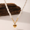 Pearl Necklace Stainless Steel Heartshaped Pendant Vacuum Plated For Women