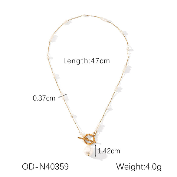 Pearl Necklace Stainless Steel Heartshaped Pendant Vacuum Plated For Women