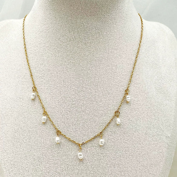 Pearl Necklace Stainless Steel 18K Gold Electroplated Tassel Pendant Necklace For Women