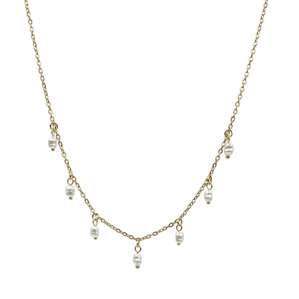 Pearl Necklace Stainless Steel 18K Gold Electroplated Tassel Pendant Necklace For Women