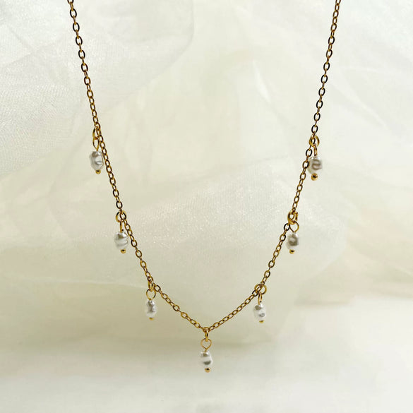 Pearl Necklace Stainless Steel 18K Gold Electroplated Tassel Pendant Necklace For Women