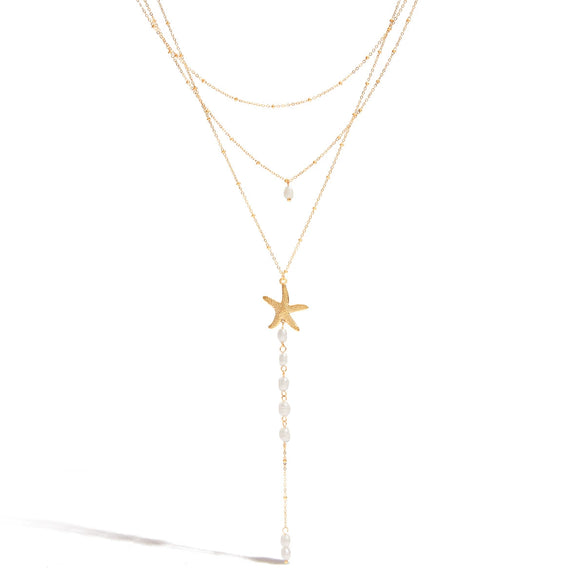 Pearl Necklace Stainless Steel Titanium Steel Geometric Starfish Electroplated Marine Style Women's