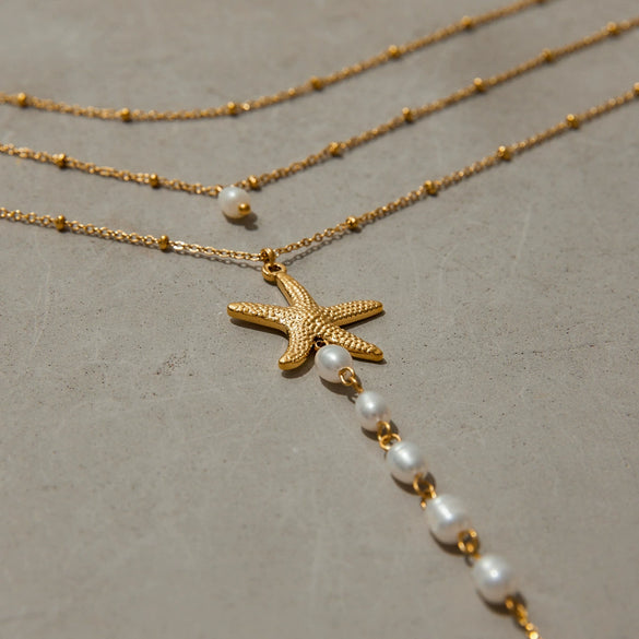 Pearl Necklace Stainless Steel Titanium Steel Geometric Starfish Electroplated Marine Style Women's