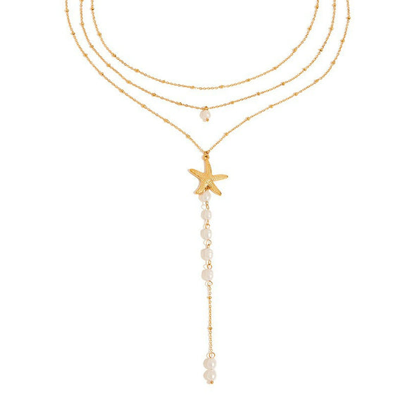 Pearl Necklace Stainless Steel Titanium Steel Geometric Starfish Electroplated Marine Style Women's