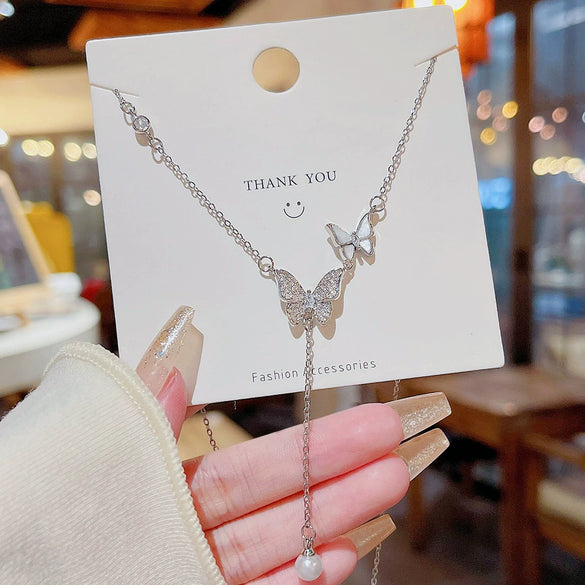 Pearl Necklace Titanium Steel Animals Zodiac Inlaid Zircon Light Luxury Women's Accessories Pendant Collarbone Chain