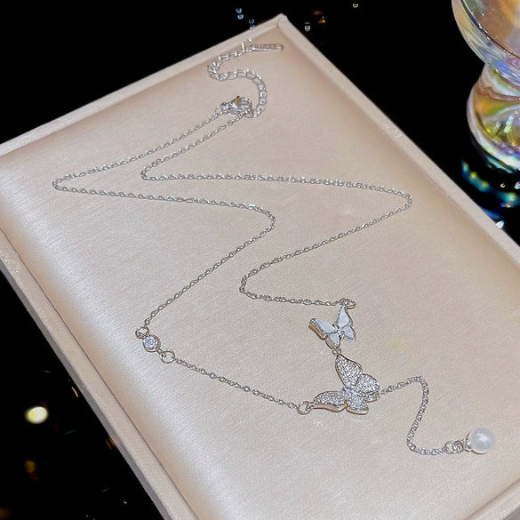 Pearl Necklace Titanium Steel Animals Zodiac Inlaid Zircon Light Luxury Women's Accessories Pendant Collarbone Chain