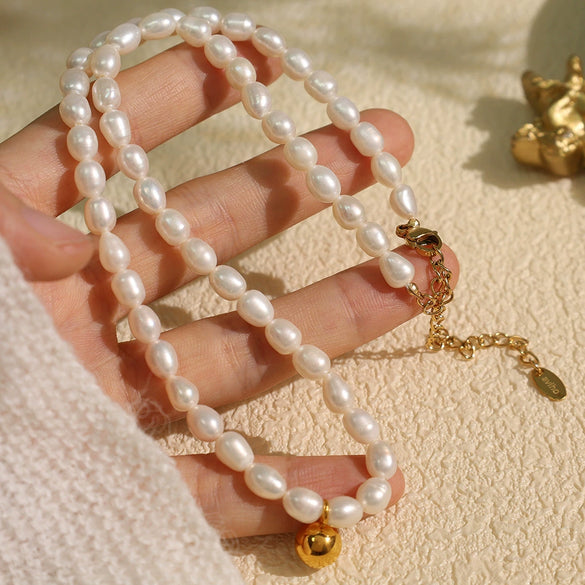 Pearl Necklace 316L Stainless Steel Baroque Retro Electroplating Women's Light Luxury Niche Highend Design Allmatch Collarbone Chain