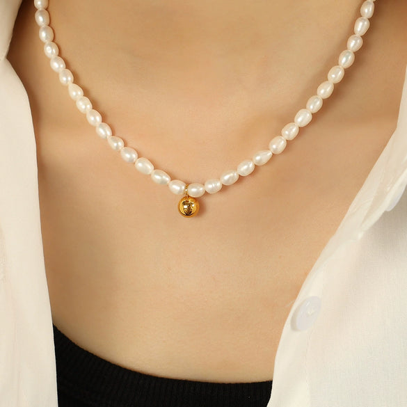 Pearl Necklace 316L Stainless Steel Baroque Retro Electroplating Women's Light Luxury Niche Highend Design Allmatch Collarbone Chain
