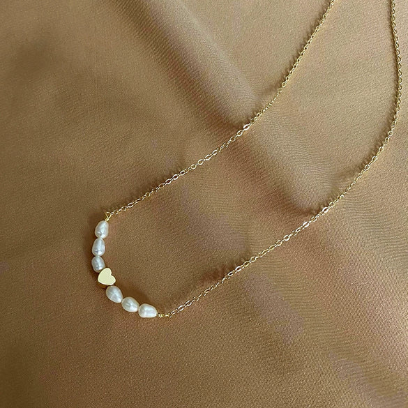 Pearl Necklace Vacuum Electroplated Heart Design Women's Cross Chain