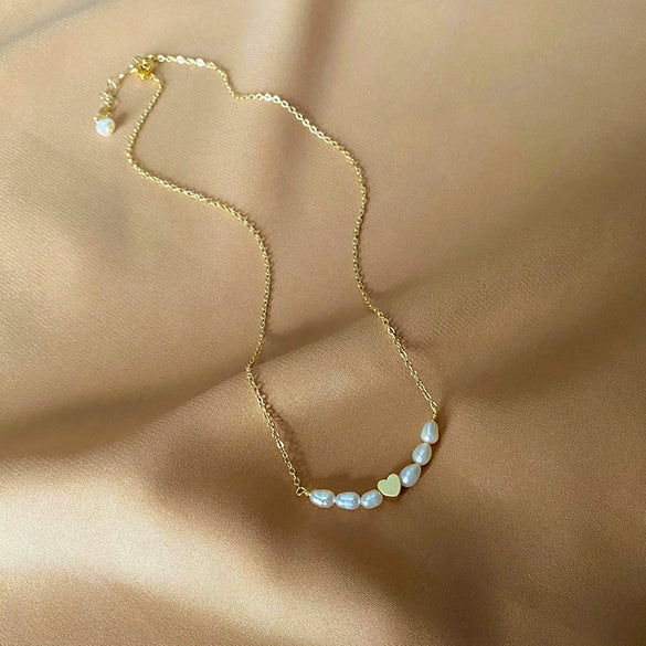 Pearl Necklace Vacuum Electroplated Heart Design Women's Cross Chain
