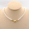 Pearl Necklace Women Simple Round Beaded Heartshaped Magnetic Clavicle Chain Alloy Glass Glaze Handmade Jewelry
