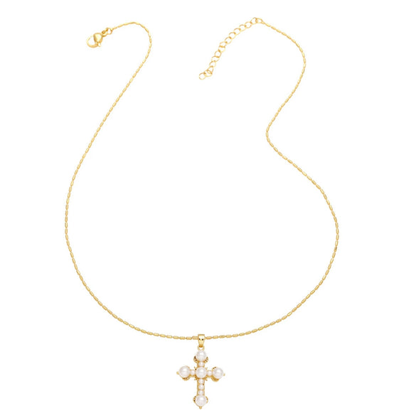 Pearl Necklace Women's Drop Oil Copper Electroplated Cross Clavicle Chain Simple Style Bamboo Chain