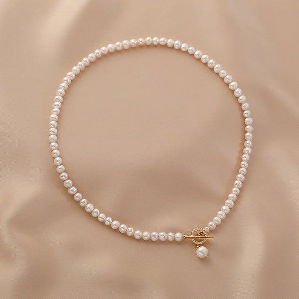 Pearl Necklace Women's Fashion Natural Simple Geometric Design Ot Buckle Clavicle Chain
