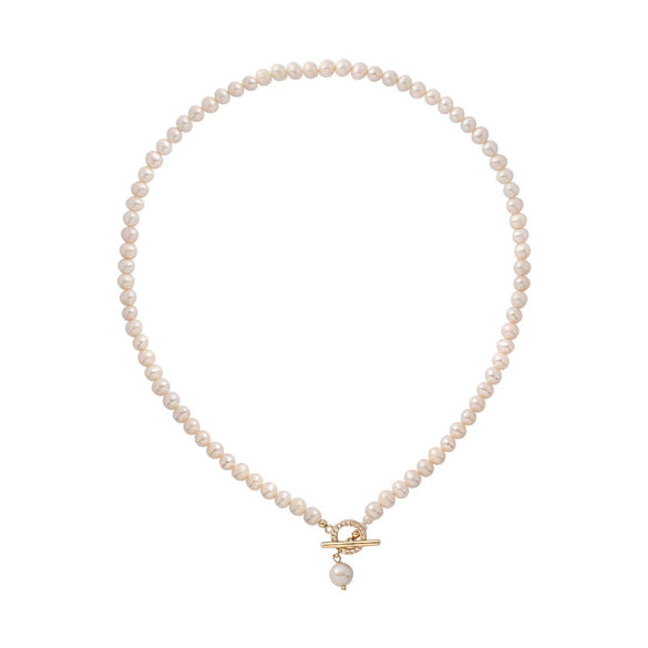 Pearl Necklace Women's Fashion Natural Simple Geometric Design Ot Buckle Clavicle Chain