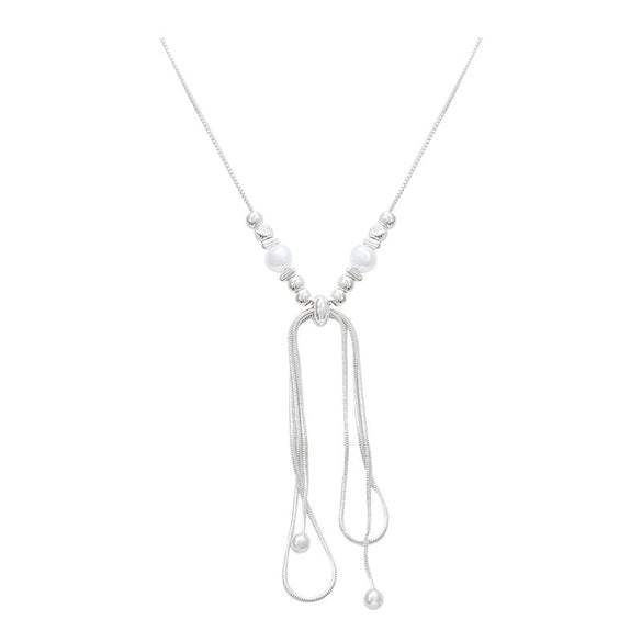 Pearl Necklace Women's Light Luxury Niche Design Clavicle Chain With Bow Pattern Copper Alloy Snake Bone Chain Electroplated