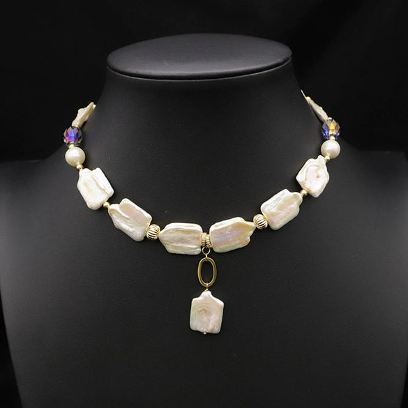 Pearl Necklace Women's Retro Geometric Style Beaded Clavicle Chain With Electroplating