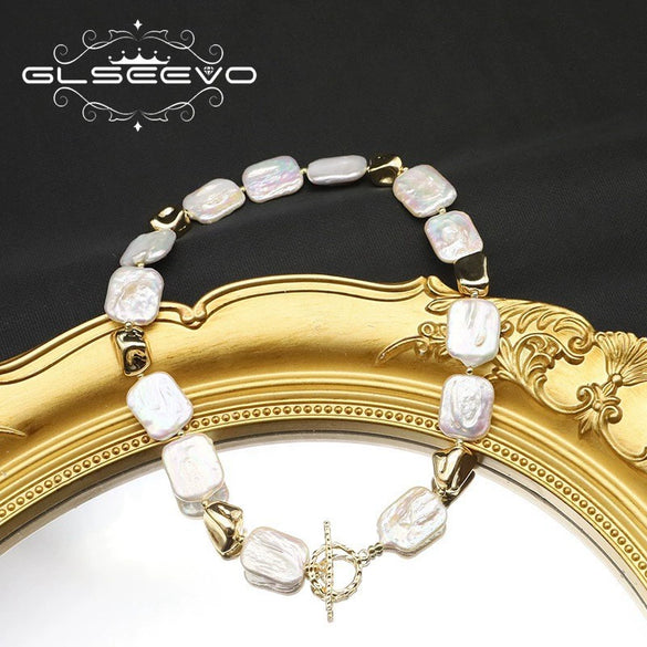 Pearl Necklace Women's Retro Geometric Style Beaded Clavicle Chain With Electroplating