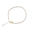 Pearl Necklace Zircon Butterfly Tshaped Buckle Tassel Handmade Natural Style
