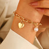 Pearl Pendant Bracelet Zinc Alloy Heart Shape Electroplated For Women