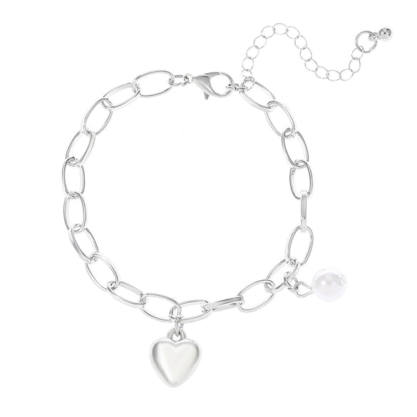 Pearl Pendant Bracelet Zinc Alloy Heart Shape Electroplated For Women