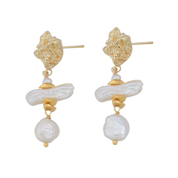 Pearl Pendant Earrings Copper Plated Gold Geometric Baroque Style For Women