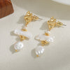 Pearl Pendant Earrings Copper Plated Gold Geometric Baroque Style For Women