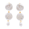 Pearl Pendant Earrings Stainless Steel Irregular Button Baroque Literary Style Electroplating For Women