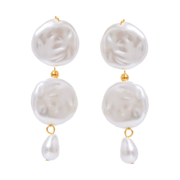 Pearl Pendant Earrings Stainless Steel Irregular Button Baroque Literary Style Electroplating For Women