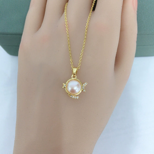 Pearl Pendant Jewelry Natural Freshwater Pearl Flat Round And Steamed Bread Round Shape Copper Accessories