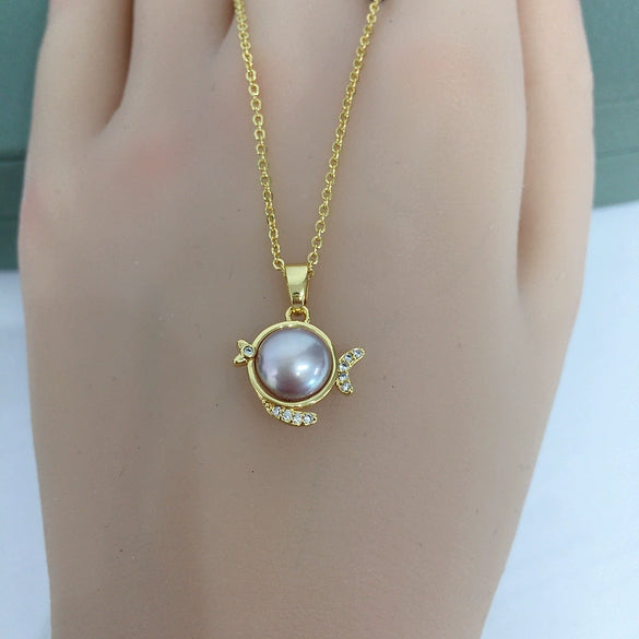 Pearl Pendant Jewelry Natural Freshwater Pearl Flat Round And Steamed Bread Round Shape Copper Accessories