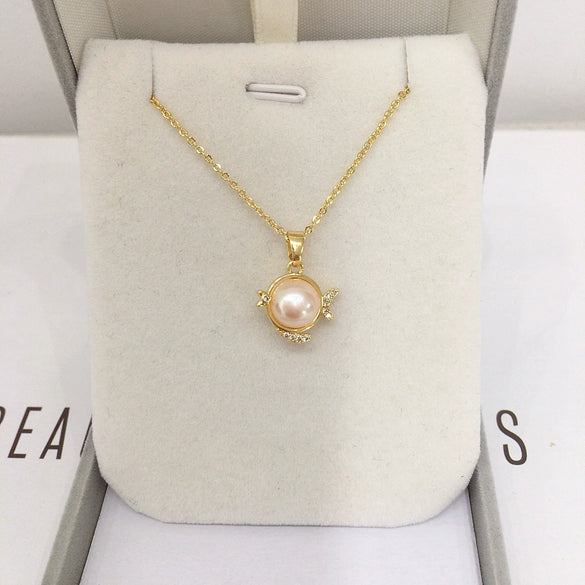 Pearl Pendant Jewelry Natural Freshwater Pearl Flat Round And Steamed Bread Round Shape Copper Accessories