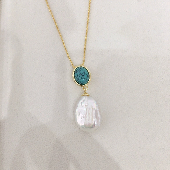 Pearl Pendant Jewelry Natural Freshwater Pearl Flat Round Bun Round Copper Minimalist Retro Style