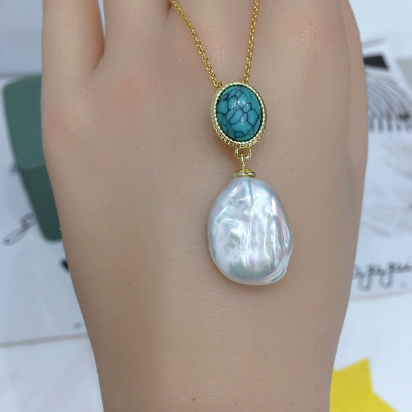 Pearl Pendant Jewelry Natural Freshwater Pearl Flat Round Bun Round Copper Minimalist Retro Style
