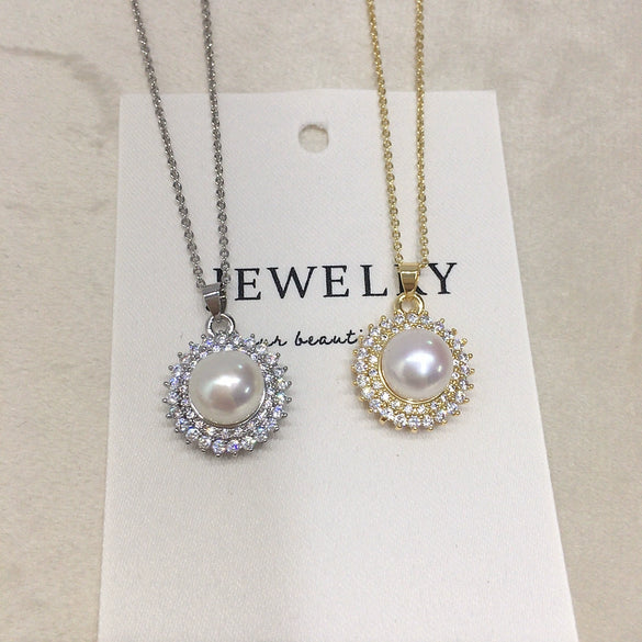 Pearl Pendant Necklace Copper Freshwater Pearl Geometric Flat Round Bun Round Jewelry