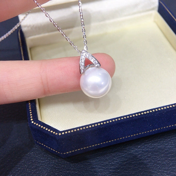 Pearl Pendant Necklace Freshwater Pearl Round S925 Sterling Silver Fashion Minimalist