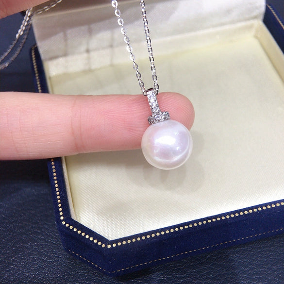 Pearl Pendant Necklace Freshwater Pearl Round S925 Sterling Silver Fashion Minimalist