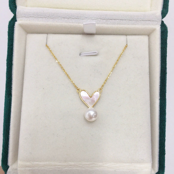 Pearl Pendant Necklace Natural Freshwater Pearl Korean Love Shape Copper Material Minimalist Style
