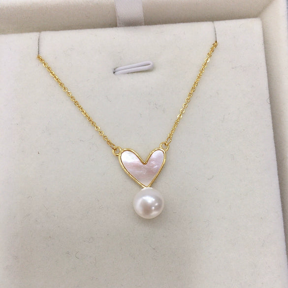 Pearl Pendant Necklace Natural Freshwater Pearl Korean Love Shape Copper Material Minimalist Style