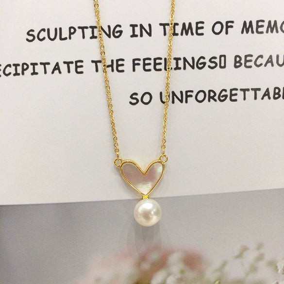 Pearl Pendant Necklace Natural Freshwater Pearl Korean Love Shape Copper Material Minimalist Style