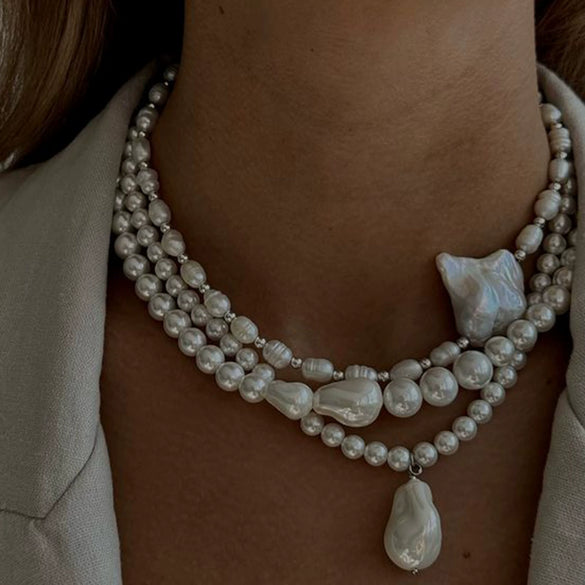 Pearl Pendant Necklace Stainless Steel Baroque Style Electroplated