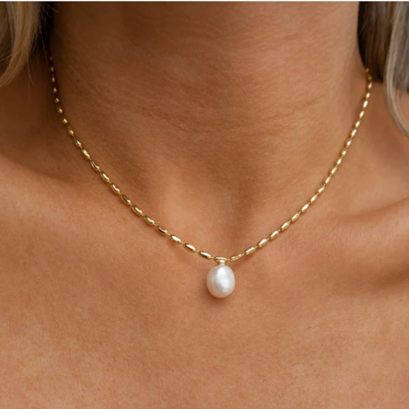 Pearl Pendant Necklace Stainless Steel Drop Shape Electroplated Light Luxury Niche Women's Jewelry