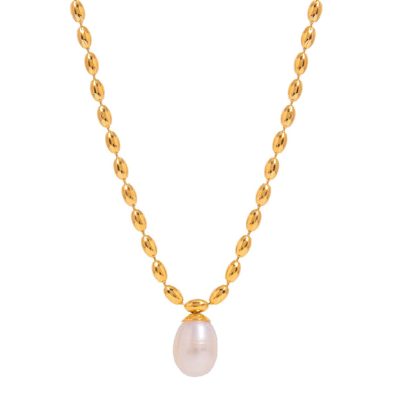 Pearl Pendant Necklace Stainless Steel Drop Shape Electroplated Light Luxury Niche Women's Jewelry