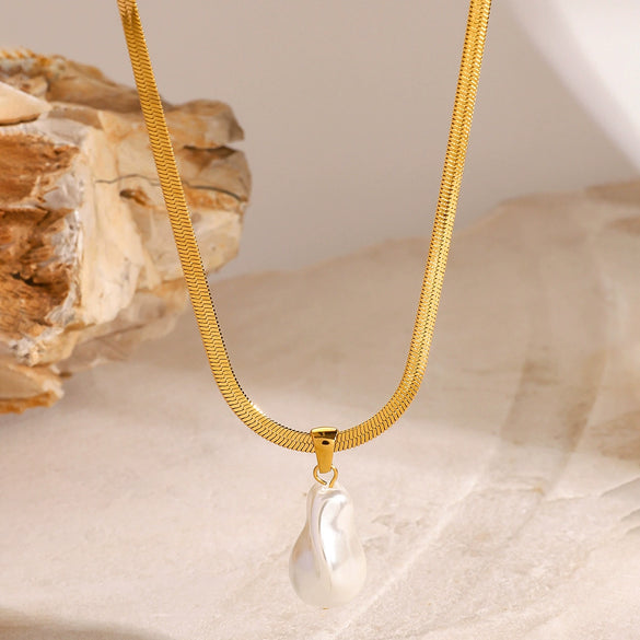 Pearl Pendant Necklace Stainless Steel Organic Glass Vintage Electroplating Jewelry Unisex
