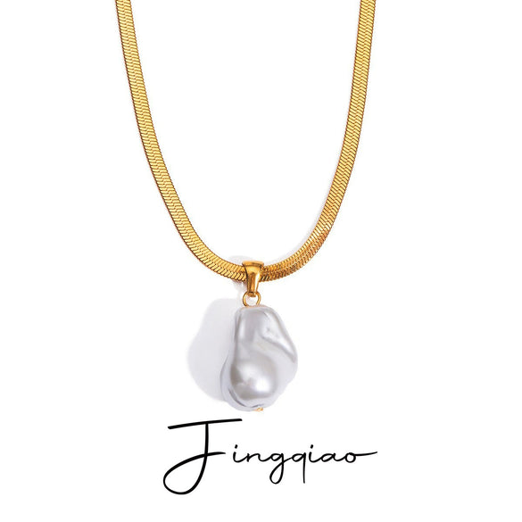 Pearl Pendant Necklace Stainless Steel Organic Glass Vintage Electroplating Jewelry Unisex